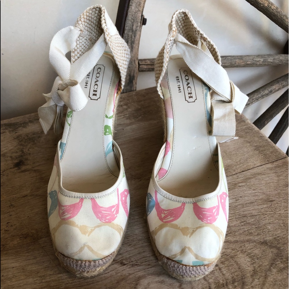 COACH🌷Espadrilles Cute Signature Ankle Tie Wedges - Picture 3 of 12